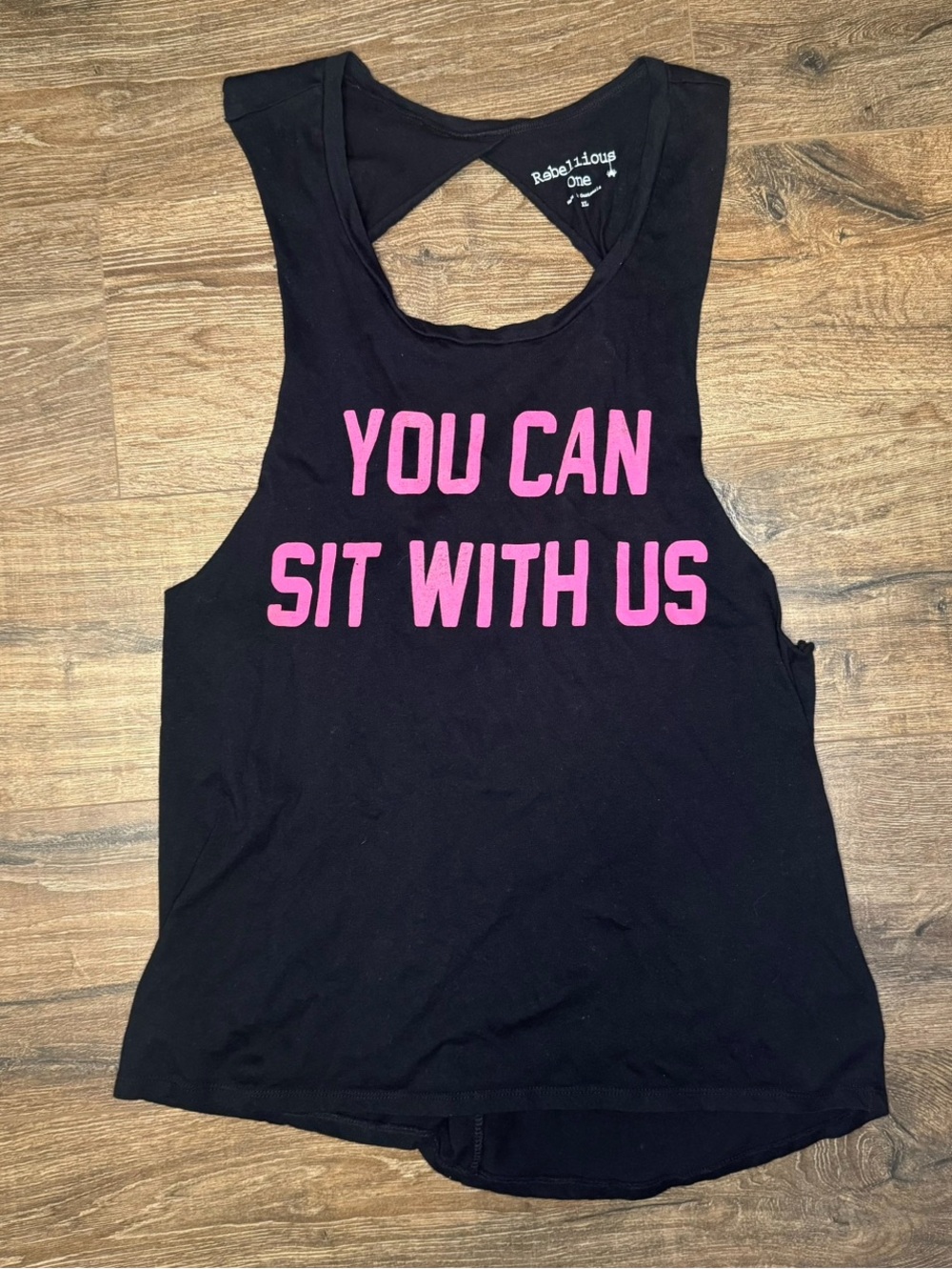 NWOT Rebellious One Black & Pink You Can Sit With Us Twisted Back Tank Top XL